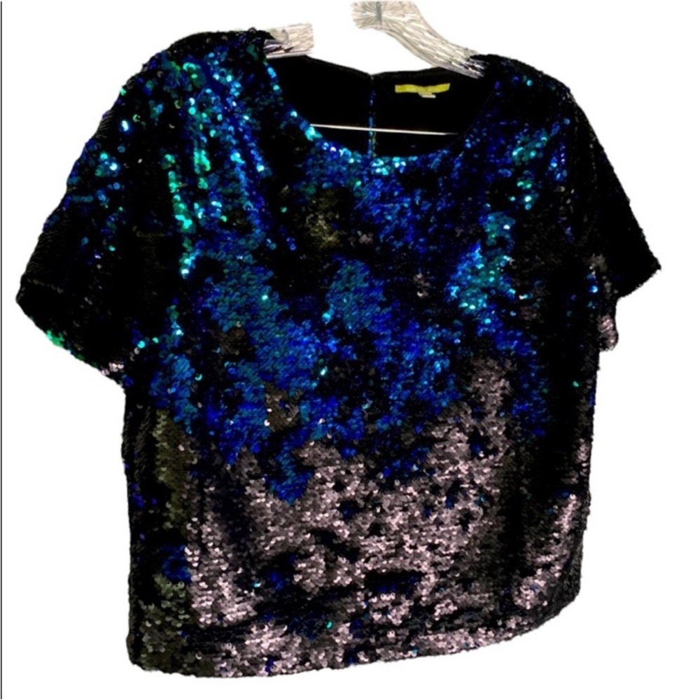 Sequin Short Sleeve Top - Black and Blue